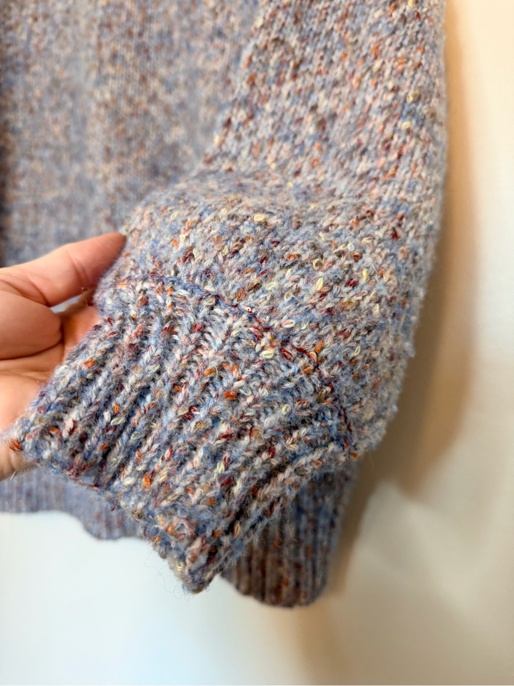Cozy Cottagecore Blue Brown Confetti Knit Sweater Oversized Size M